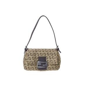 FENDI Mamma Bucket Handbag Zucchino Canvas Leather Brown